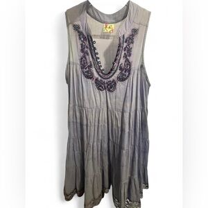 Free People Gray Sleeveless Embroidered Boho Mini Dress Sz M